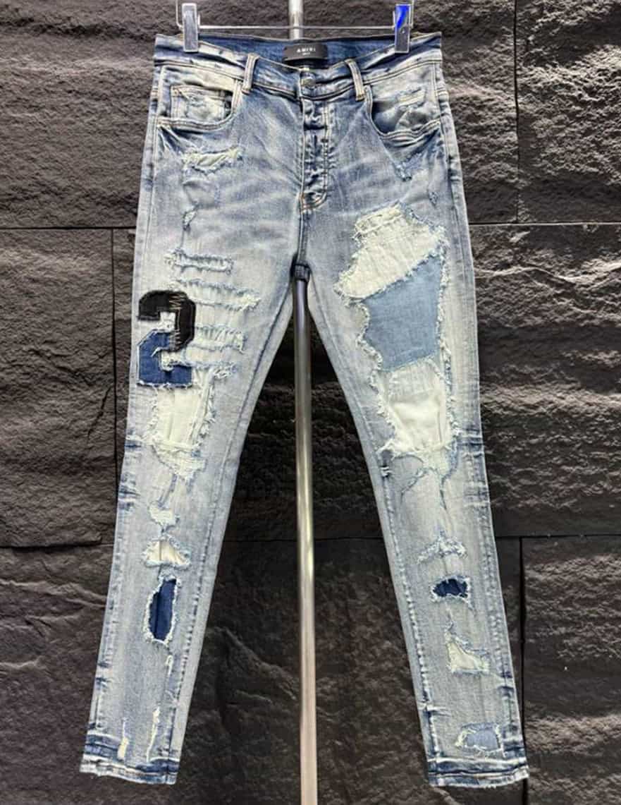 Amiri Men Varsity Ripped Blue Jeans – AMIJ016