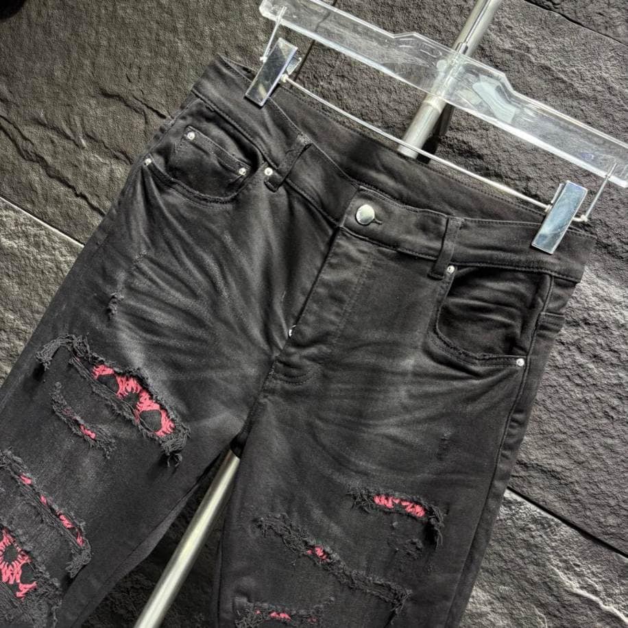 Amiri Rip Pink Black Embroider Jeans – AMIJ034