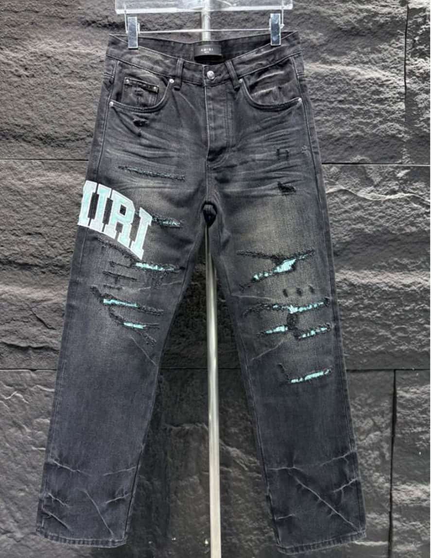 Amiri Men Ripp Blue Patch-Detail Jeans – AMIJ020