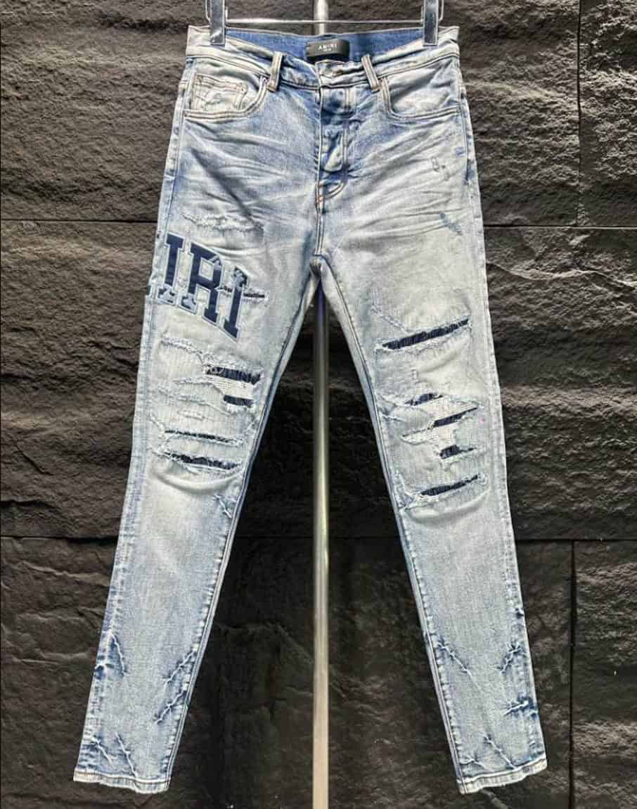 Amiri Ripp Blue White Embroider Jeans – AMIJ024