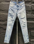 Amiri Ripp Blue White Embroider Jeans – AMIJ024