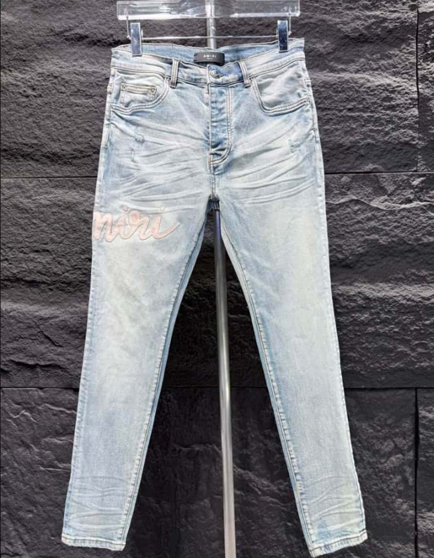 Amiri Men Blue Script Logo Jeans – AMIJ017