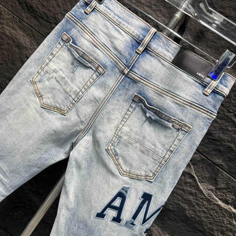 Amiri Ripp Blue White Embroider Jeans – AMIJ024