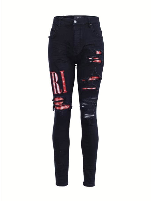 Amiri Logo-Embroidered Skinny Red Ripp Jeans – AMIJ050
