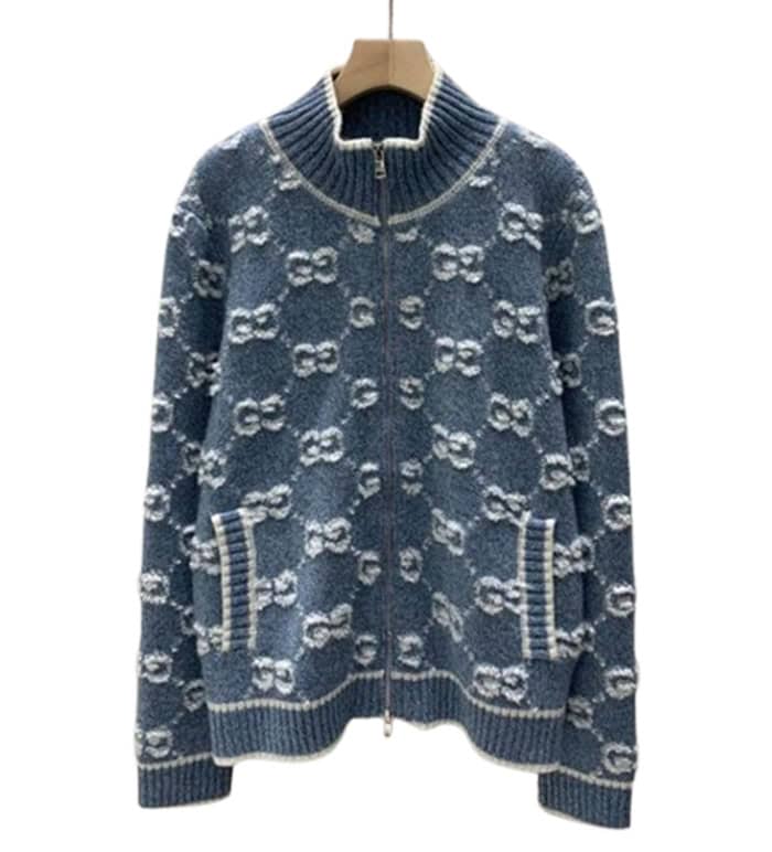 GUCCI Bouclé Stitch Jacquard Blue Knitwear – GCK054