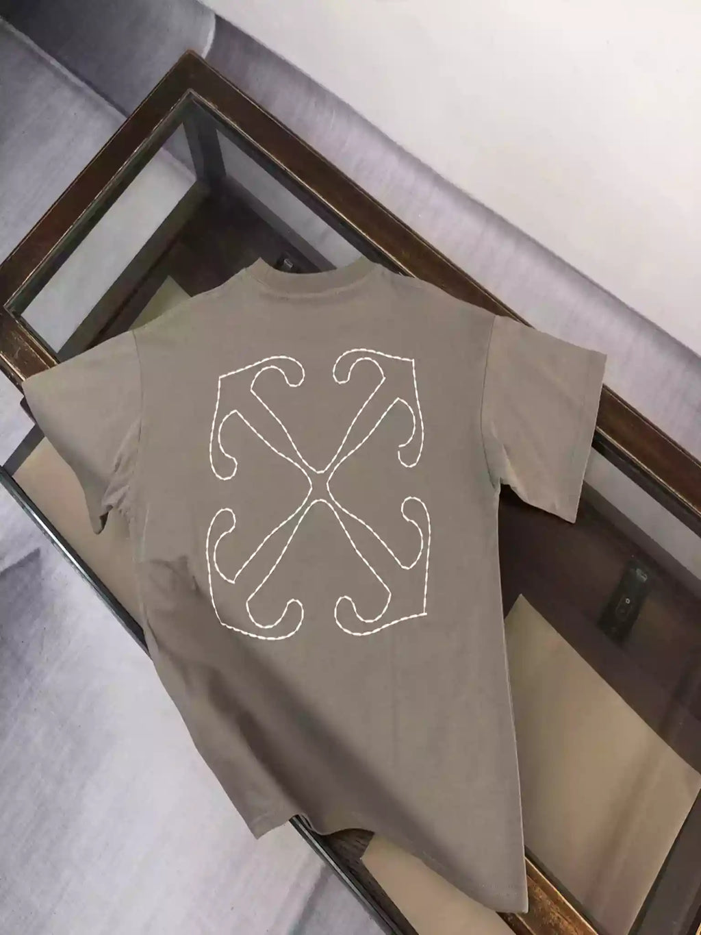 Off-White Beige Logo Stitch T-shirt – OWS031