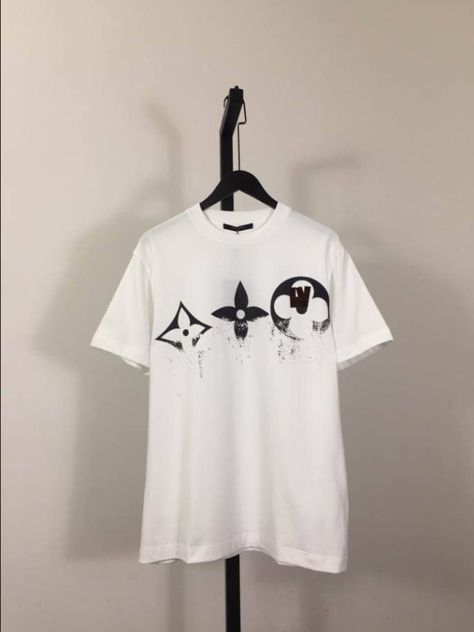 Louis Vuitton White Short Sleeve Glitter Monogram Logo Shirt – LVTS080