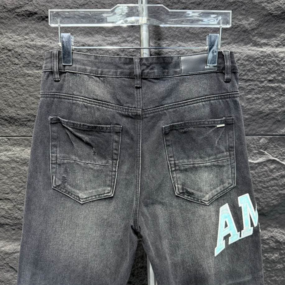 Amiri Men Ripp Blue Patch-Detail Jeans – AMIJ020