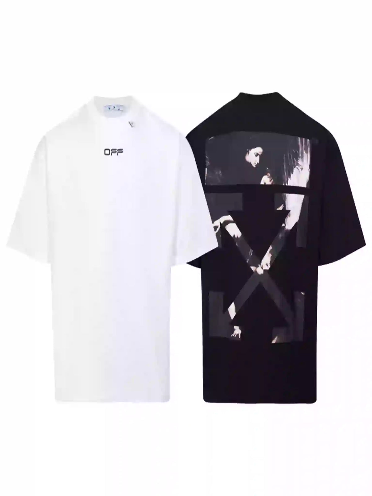 OFF-WHITE Caravaggio Arrow Short Sleeve Tee in Black & Multi – OWS003