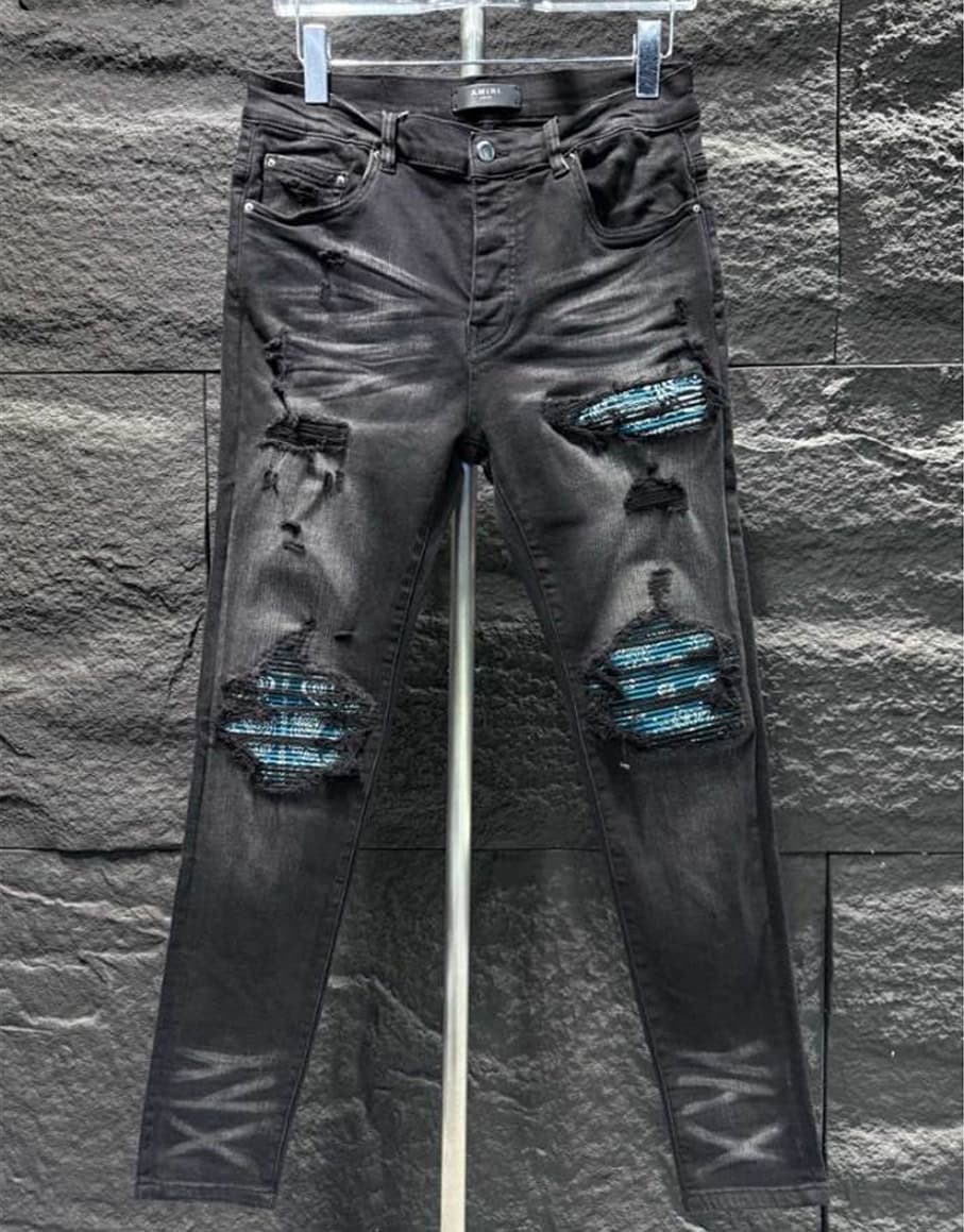 Amiri Men Ripp Blue Black Jeans – AMIJ012