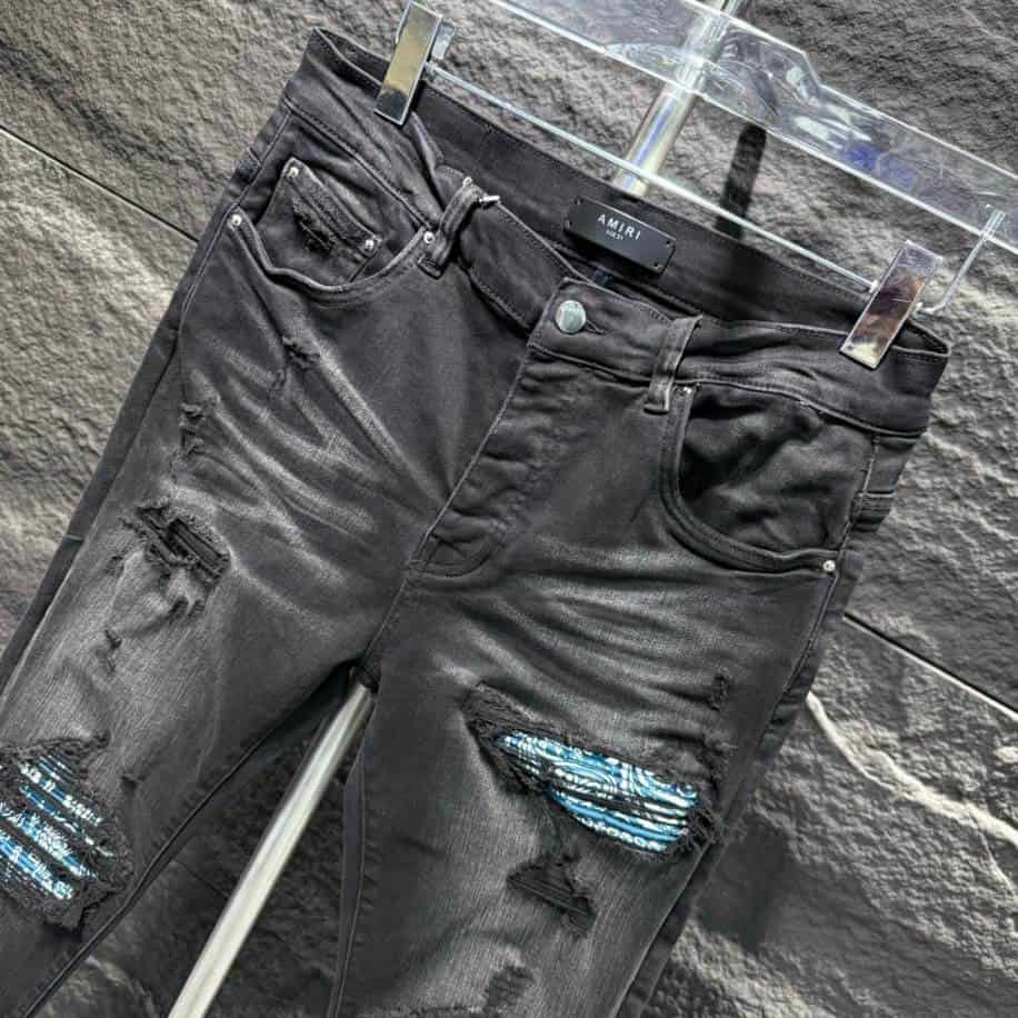 Amiri Men Ripp Blue Black Jeans – AMIJ012