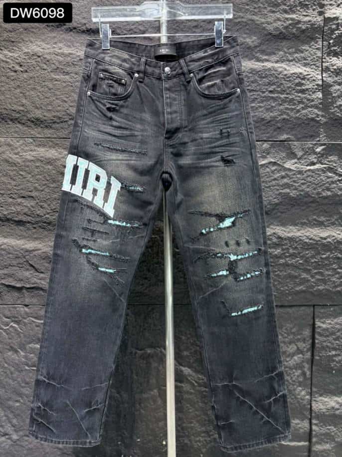 Amiri Men Ripp Blue Patch-Detail Jeans – AMIJ020