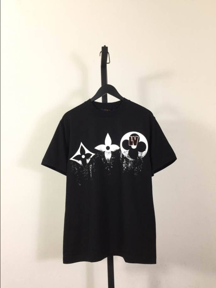 Louis Vuitton Black Short Sleeve Glitter Monogram Logo Shirt – LVTS079