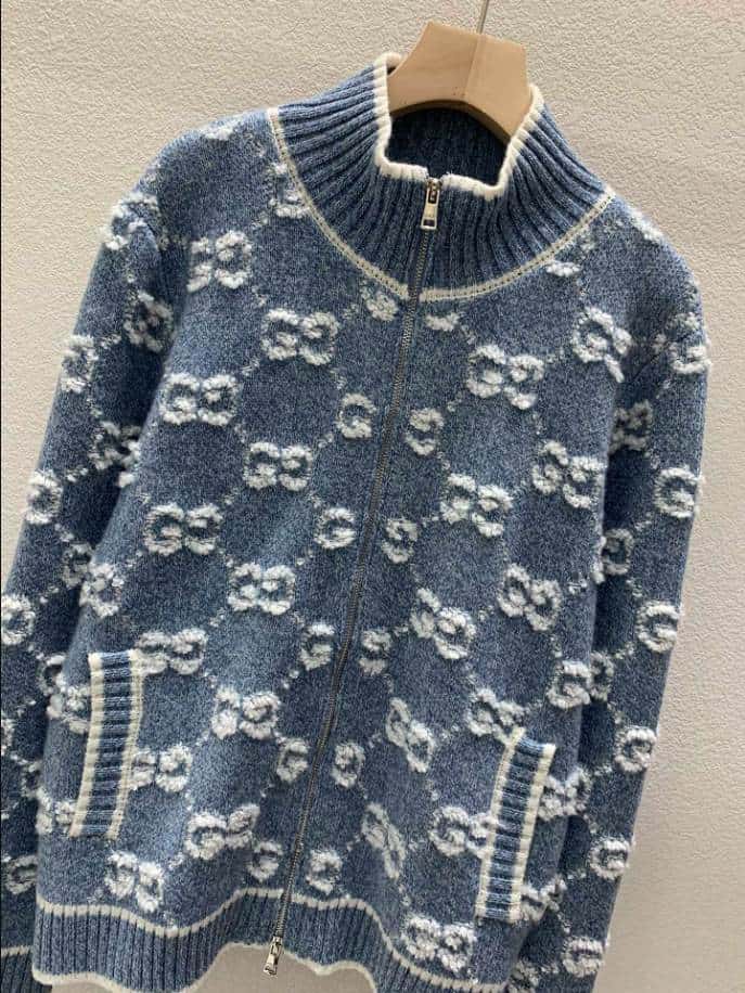 GUCCI Bouclé Stitch Jacquard Blue Knitwear – GCK054