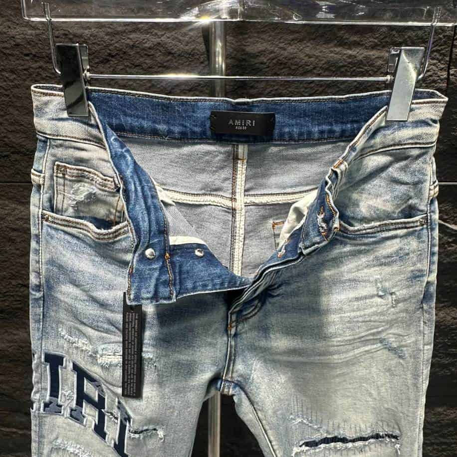 Amiri Ripp Blue White Embroider Jeans – AMIJ024