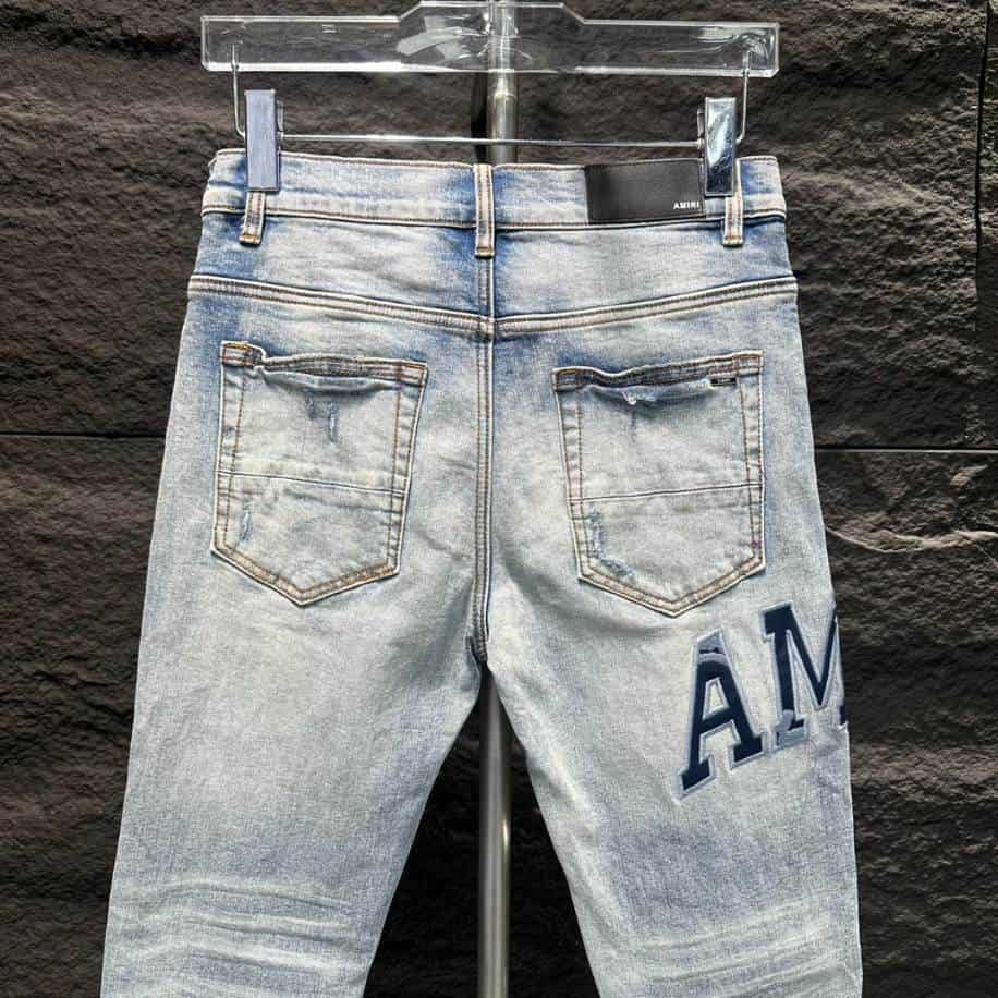 Amiri Ripp Blue White Embroider Jeans – AMIJ024
