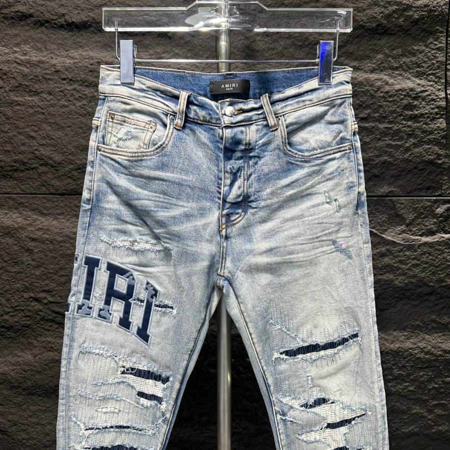 Amiri Ripp Blue White Embroider Jeans – AMIJ024
