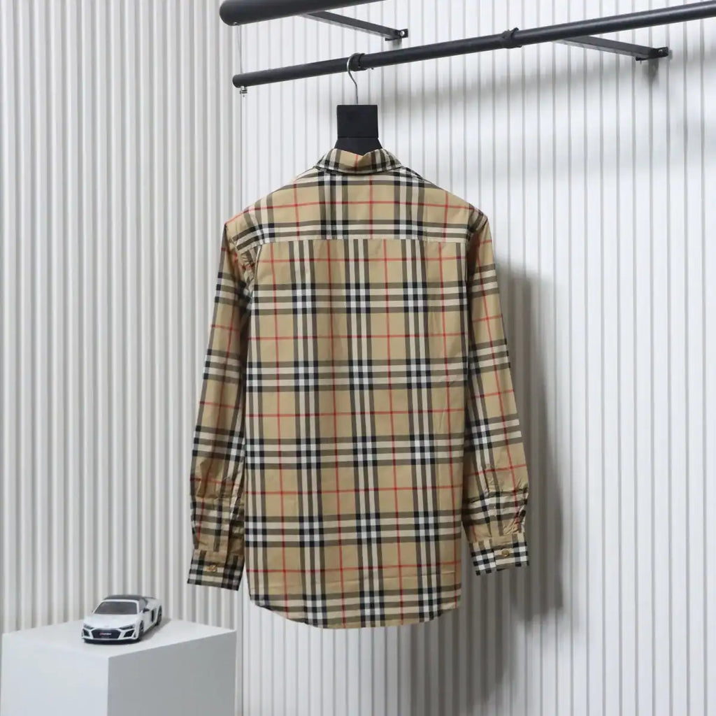 Burberry Classic Fit Zebra Appliqué Check Cotton Long Sleeve Shirt Beige – BRS037