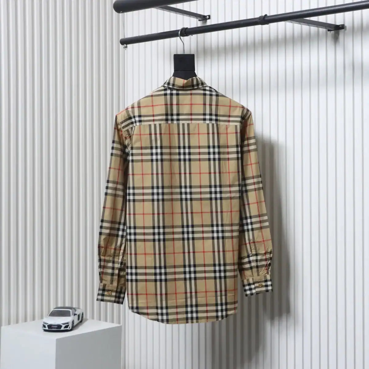 Burberry Classic Fit Zebra Appliqué Check Cotton Long Sleeve Shirt Beige – BRS037