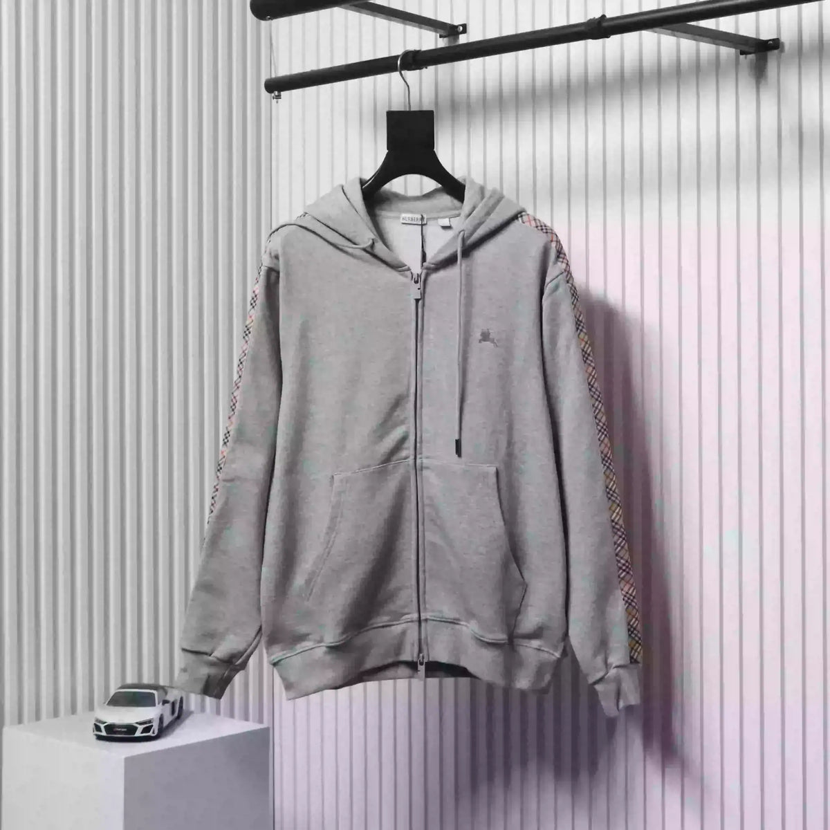 Burberry Grey Zip-up Hoodie with Side Quilting Pattern – BCK002