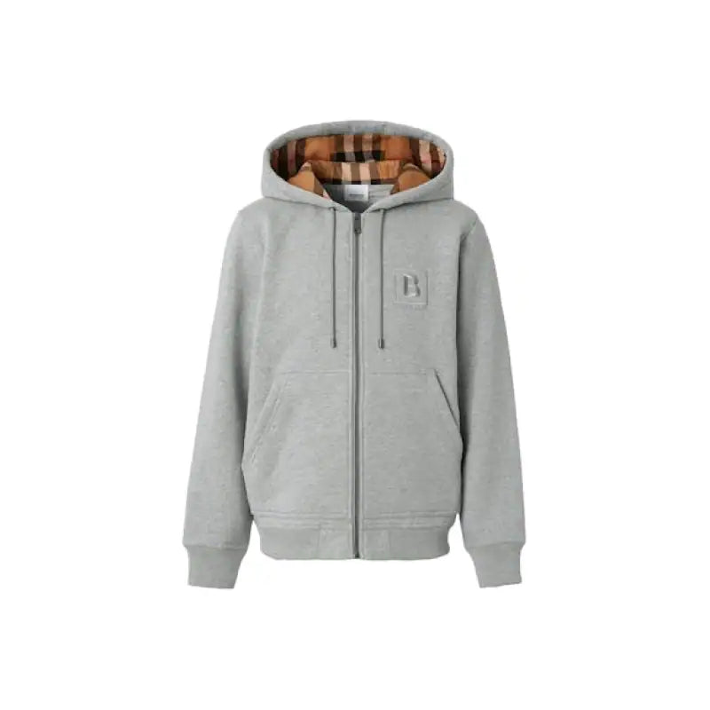 Burberry Letter Graphic Cotton Blend Zip Hoodie Pale Grey Melange – BCK007