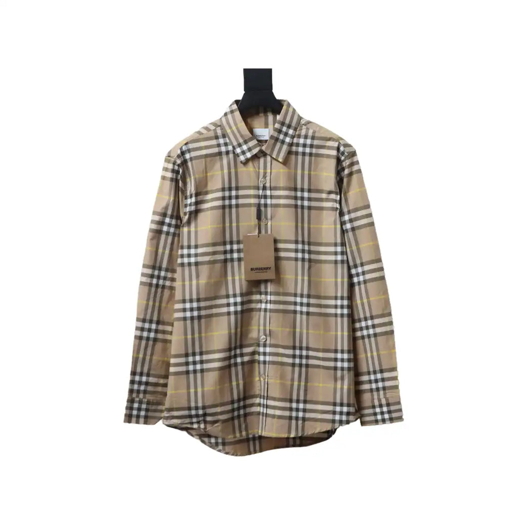 Burberry Tartan Motif Cotton Long Sleeve Shirt Beige – BRS034
