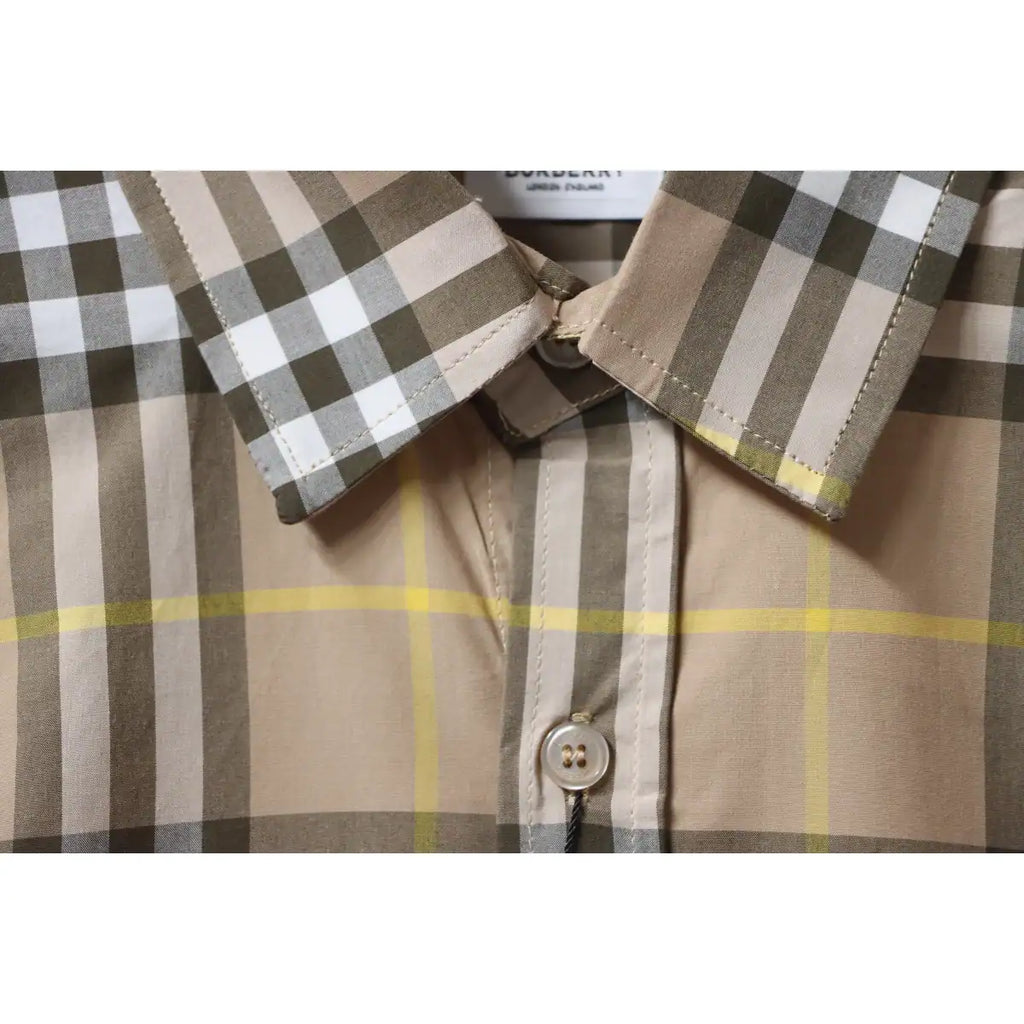 Burberry Tartan Motif Cotton Long Sleeve Shirt Beige – BRS034