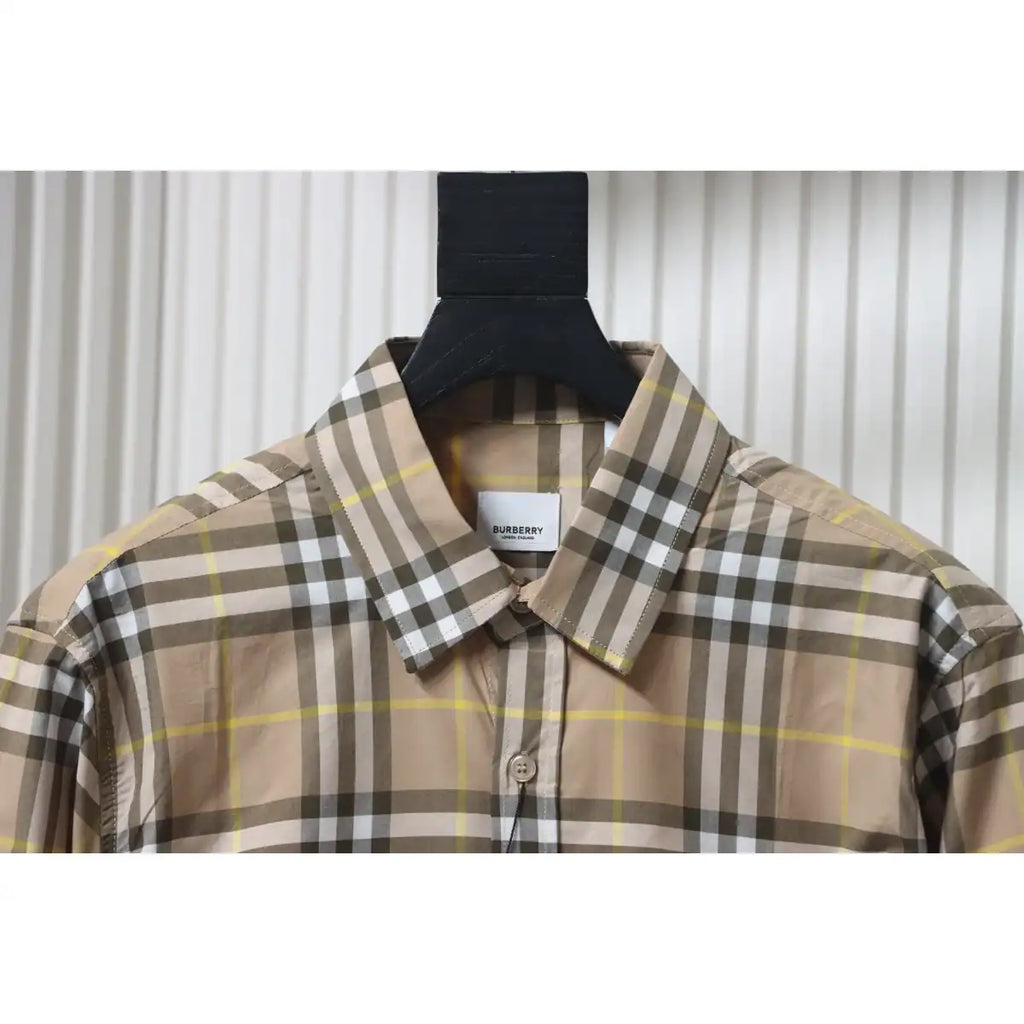 Burberry Tartan Motif Cotton Long Sleeve Shirt Beige – BRS034