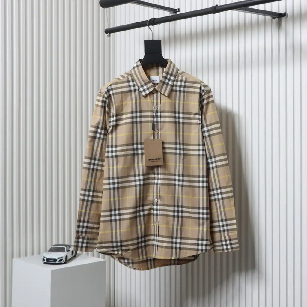 Burberry Tartan Motif Cotton Long Sleeve Shirt Beige – BRS034