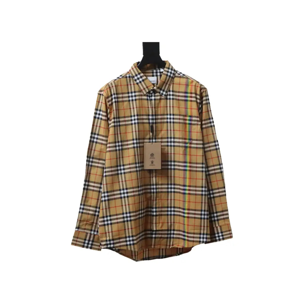 Burberry Tartan Motif Cotton Long Sleeve Shirt Neon Rainbow Stripes – BRS035
