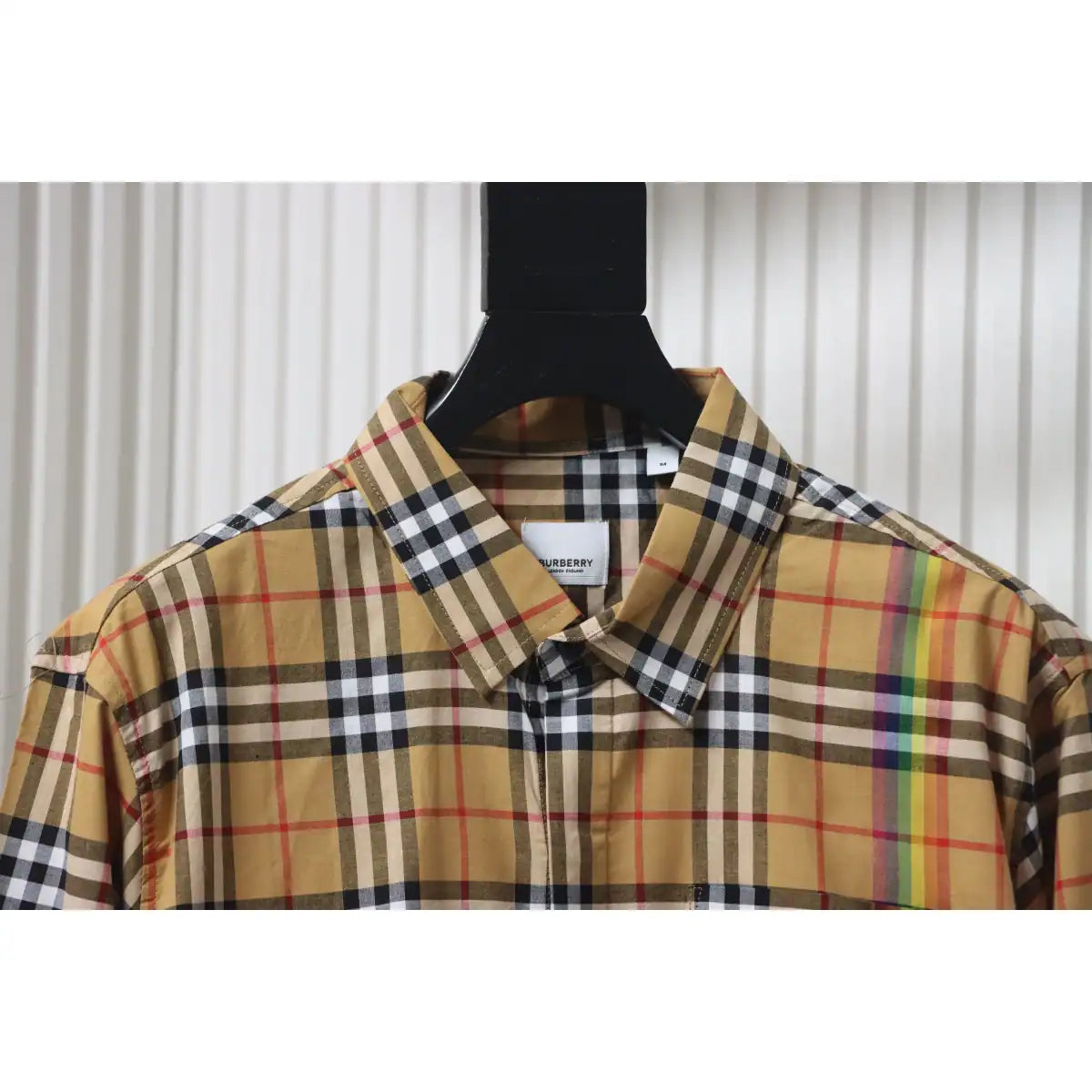 Burberry Tartan Motif Cotton Long Sleeve Shirt Neon Rainbow Stripes – BRS035