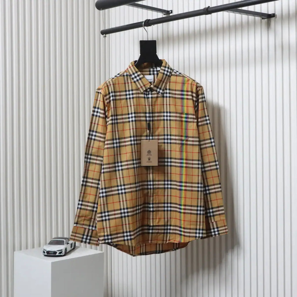 Burberry Tartan Motif Cotton Long Sleeve Shirt Neon Rainbow Stripes – BRS035