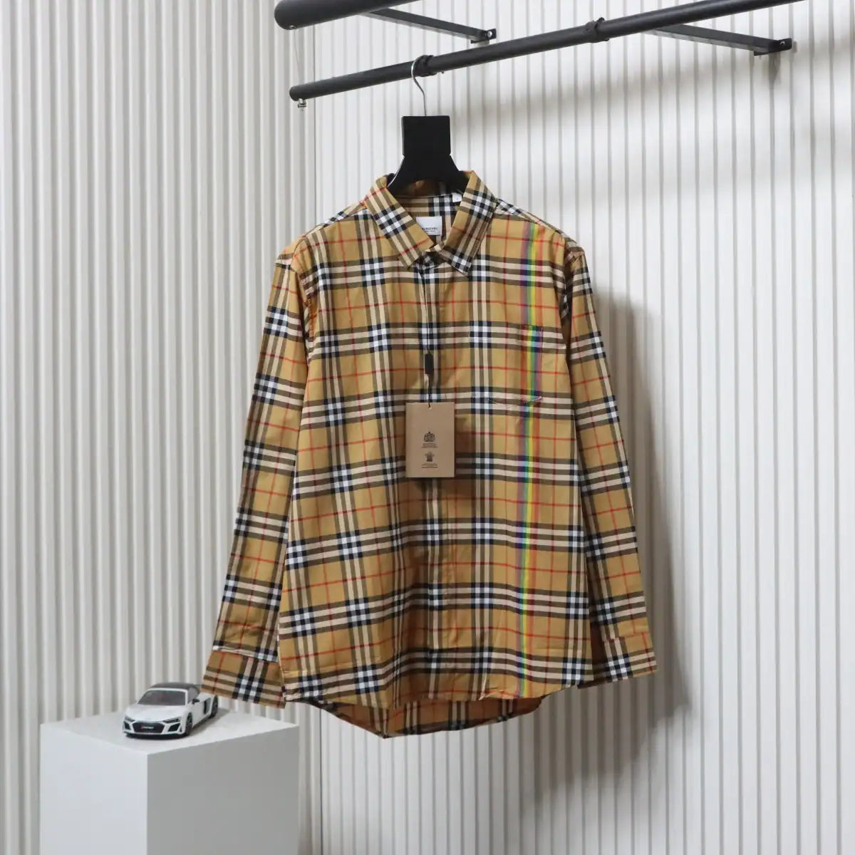 Burberry Tartan Motif Cotton Long Sleeve Shirt Neon Rainbow Stripes – BRS035