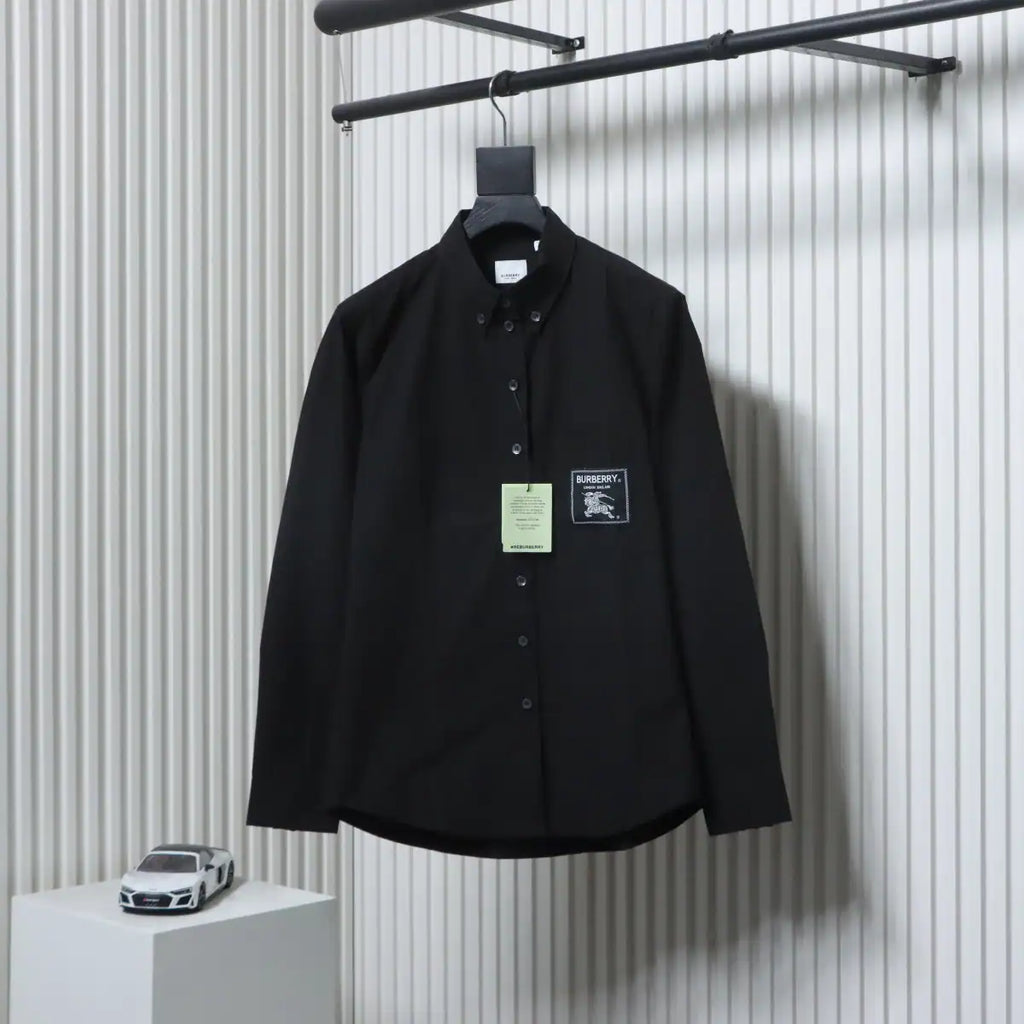 Burberry Undercover Logo-patch Cotton-blend Long Sleeve Shirt Black – BRS036