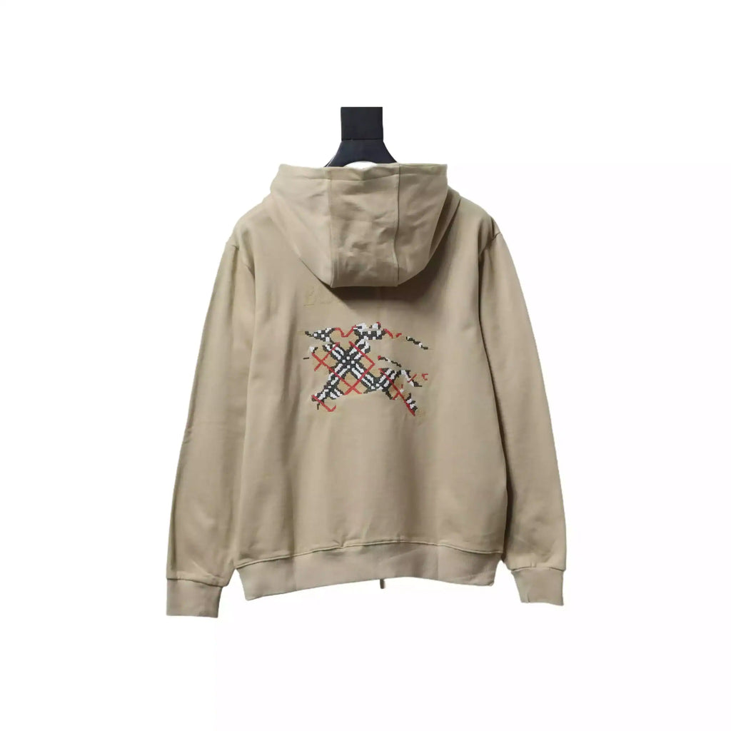 Burberry War Horse Cross-Stitch Print Zip-Up Hoodie Apricot – BCK004