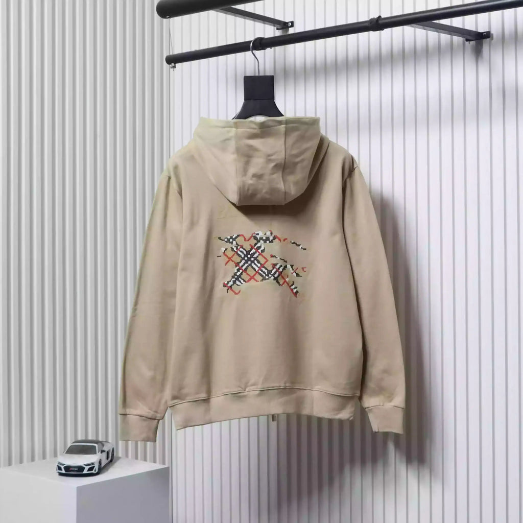 Burberry War Horse Cross-Stitch Print Zip-Up Hoodie Apricot – BCK004