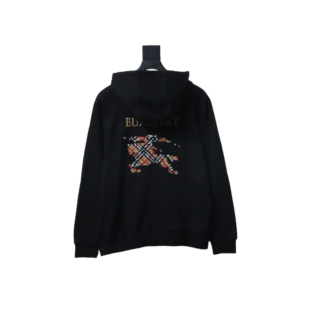 Burberry War Horse Cross-Stitch Print Zip-Up Hoodie Black – BCK006