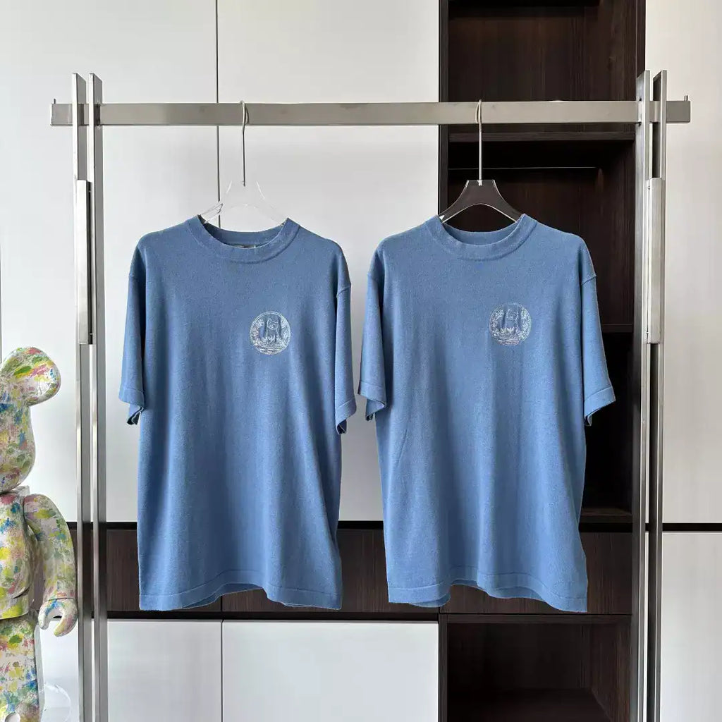 CD AND HYLTON NEL KNIT T-SHIRT BLUE COTTON AND SILK JERSEY – DOT048