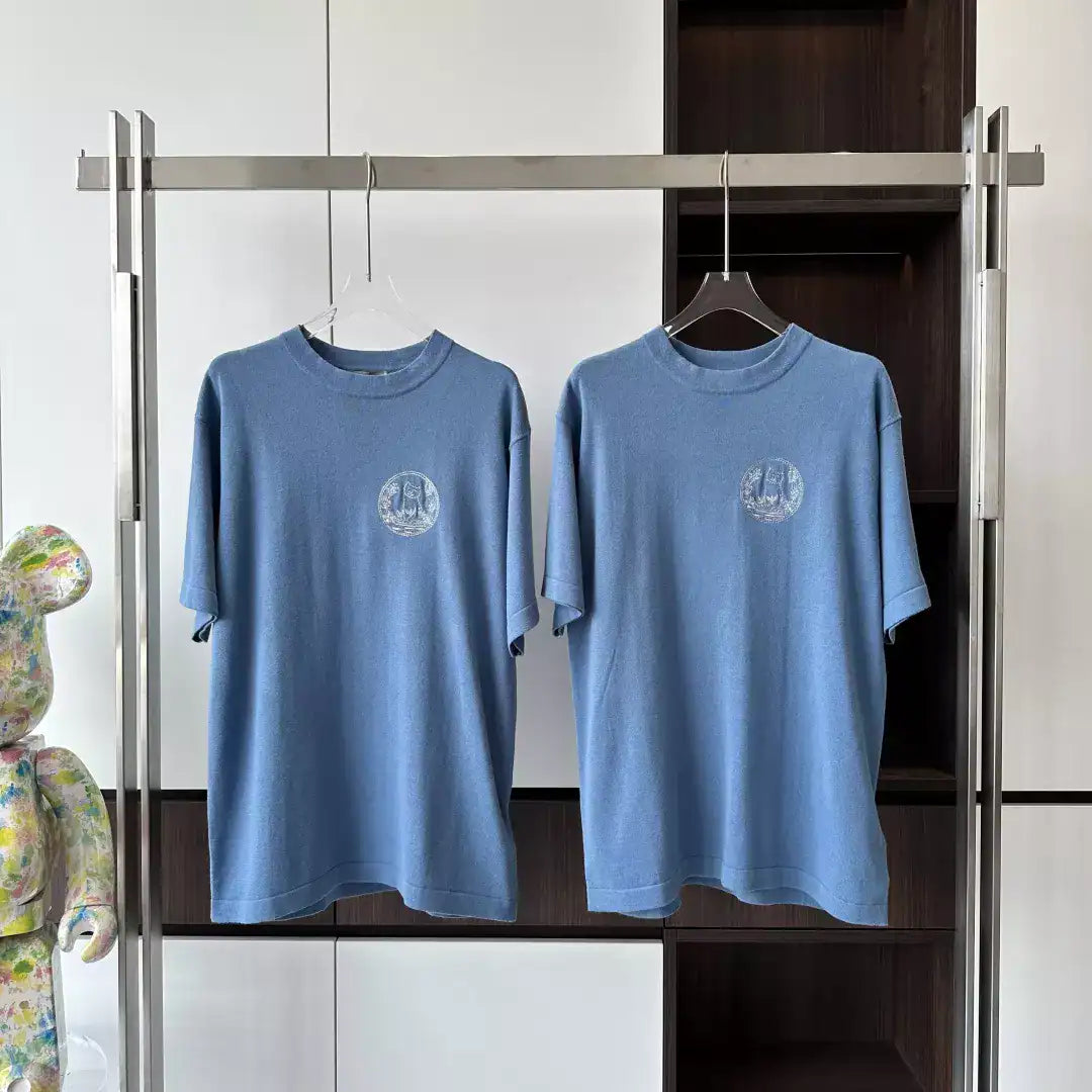 CD AND HYLTON NEL KNIT T-SHIRT BLUE COTTON AND SILK JERSEY – DOT048