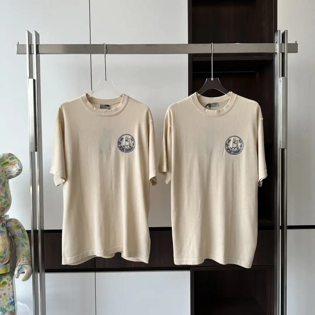 CD AND HYLTON NEL KNIT T-SHIRT, OVERSIZED FIT BEIGE COTTON AND SILK JERSEY – DOT047