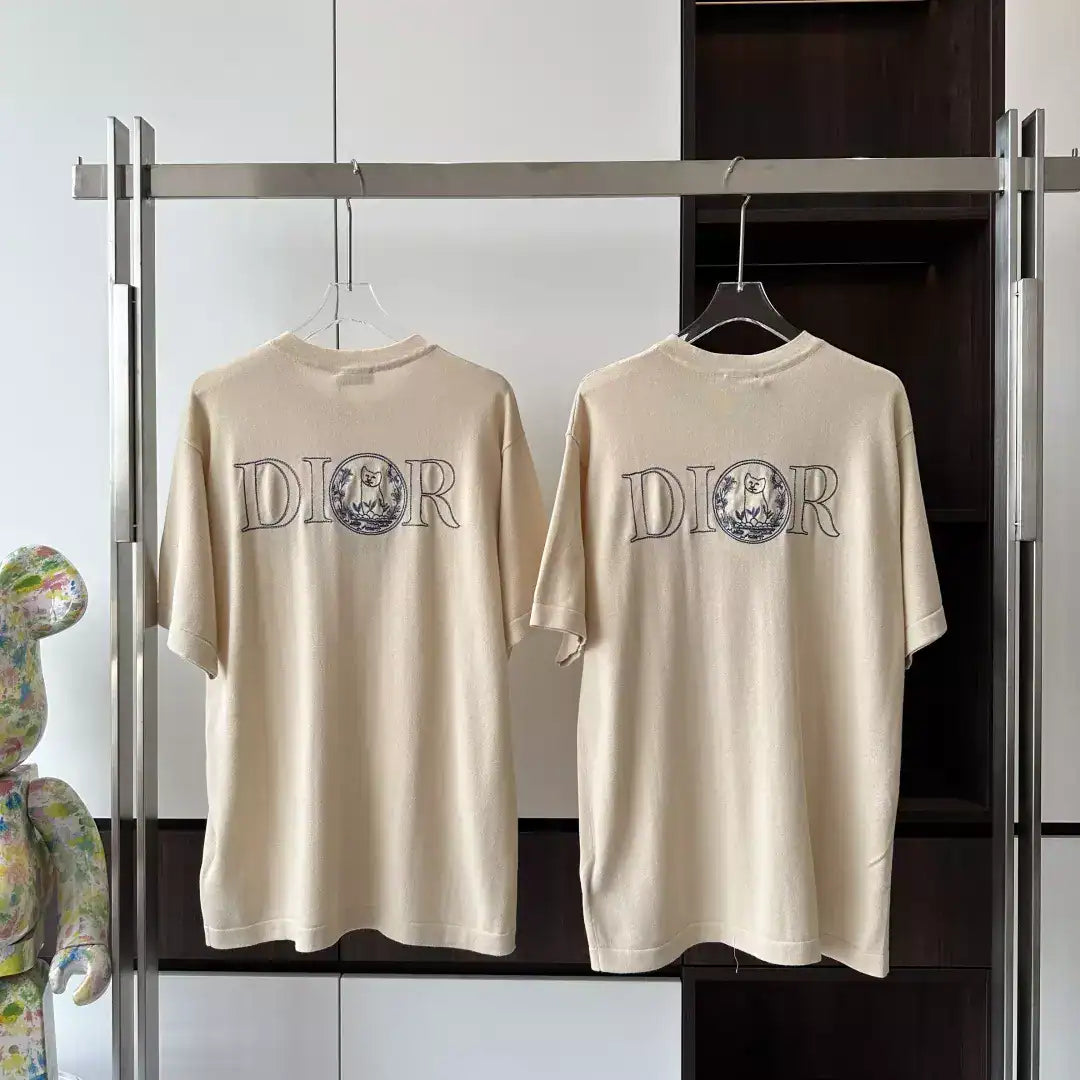 CD AND HYLTON NEL KNIT T-SHIRT, OVERSIZED FIT BEIGE COTTON AND SILK JERSEY – DOT047