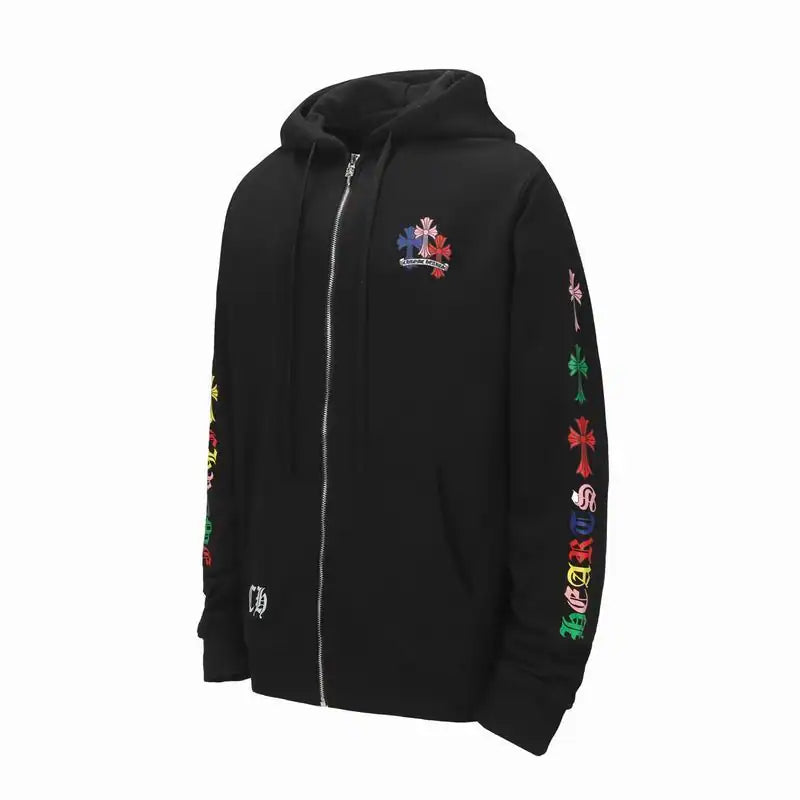 Chrome Hearts 25FW Colorful Cross Print Zip-Up Hoodie Black – CHK006