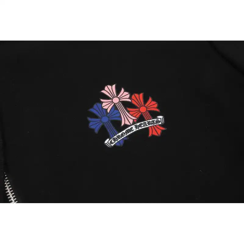 Chrome Hearts 25FW Colorful Cross Print Zip-Up Hoodie Black – CHK006
