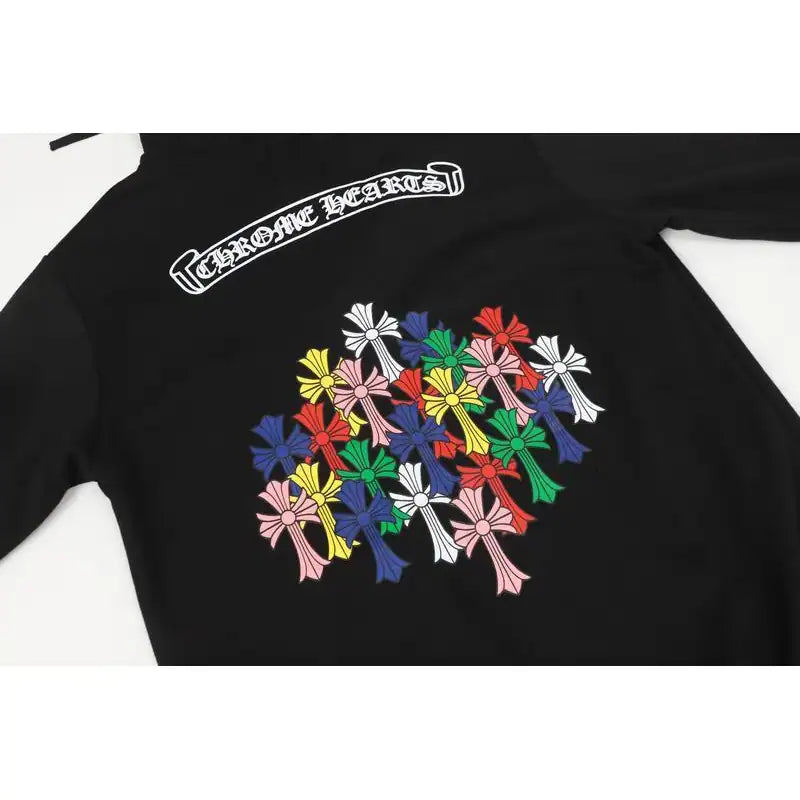 Chrome Hearts 25FW Colorful Cross Print Zip-Up Hoodie Black – CHK006