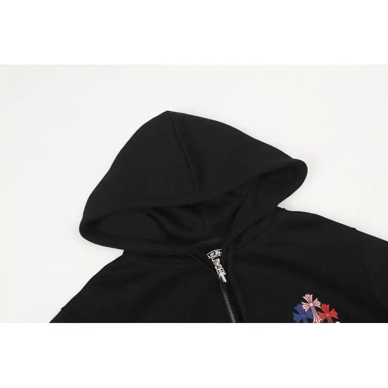 Chrome Hearts 25FW Colorful Cross Print Zip-Up Hoodie Black – CHK006