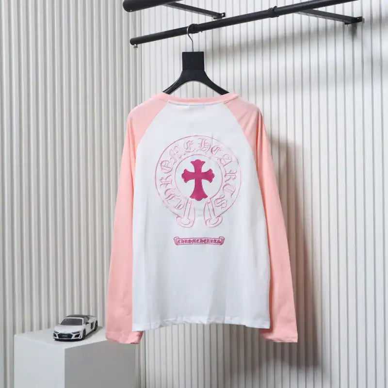 Chrome Hearts 25FW Embroidered Horseshoe Patchwork Long Sleeves Pink and White – CHK037