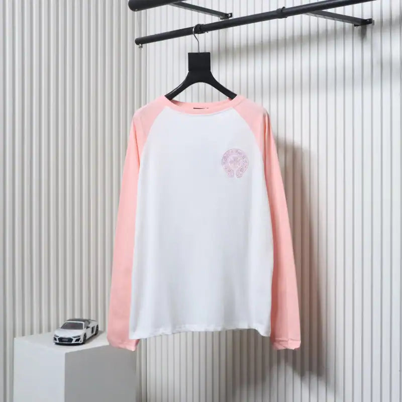 Chrome Hearts 25FW Embroidered Horseshoe Patchwork Long Sleeves Pink and White – CHK037