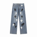Chrome Hearts Black and White Cross-patterned Jeans Blue – CHJ010