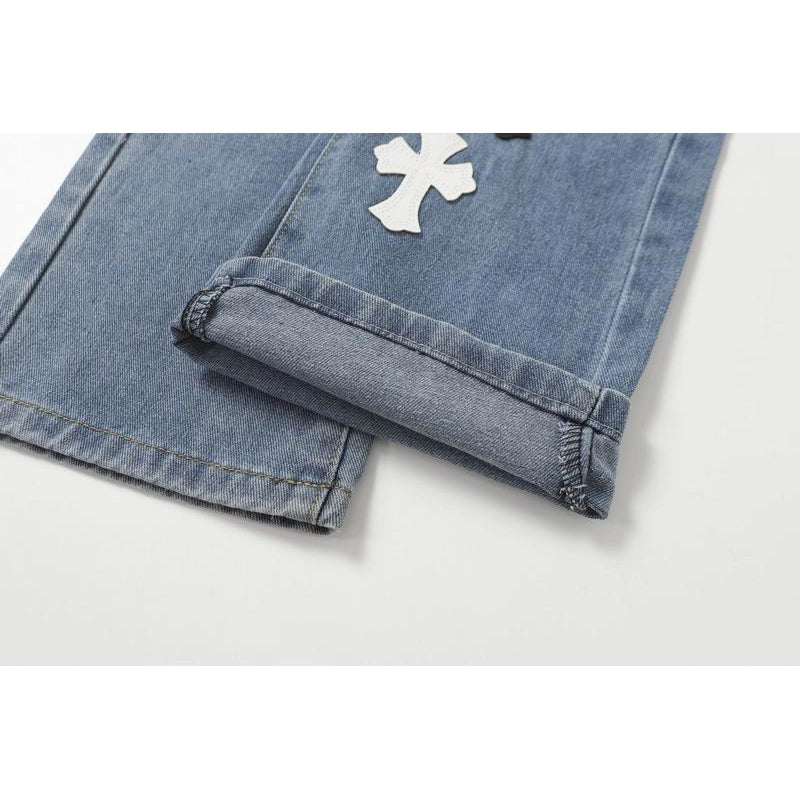 Chrome Hearts Black and White Cross-patterned Jeans Blue – CHJ010