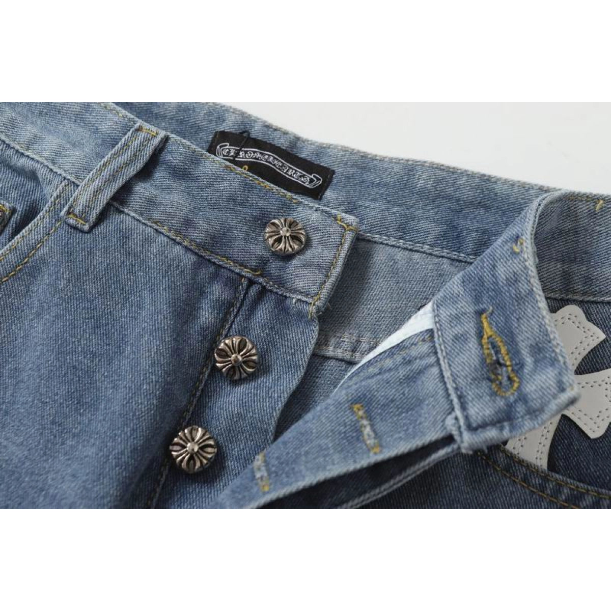 Chrome Hearts Black and White Cross-patterned Jeans Blue – CHJ010